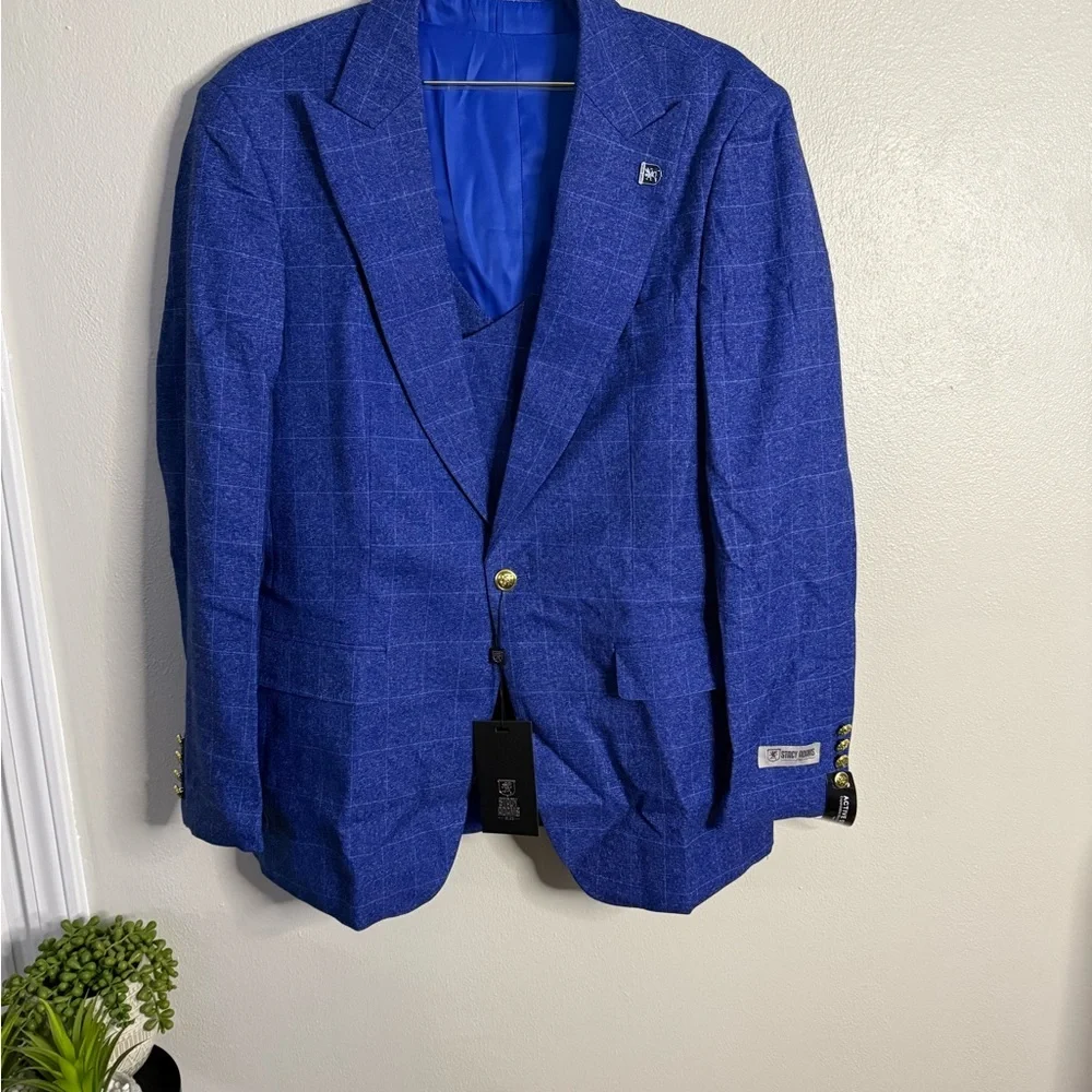 Men’s Stacy Adams 49R Royal Blue Two-Piece Jacket & Vest NWT
